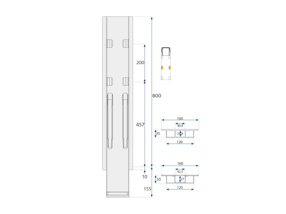 Sidestolpe K20 800mm microgalv 2-port