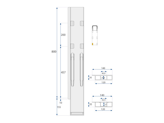 Bagstolpe K20 800mm microgalv BE højre 2-po