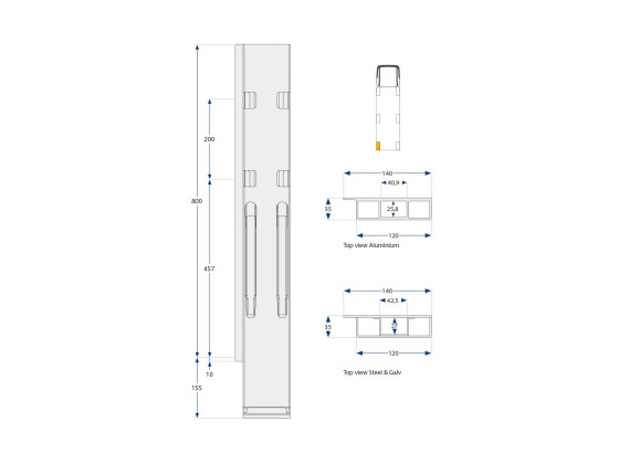 Bagstolpe K20 800mm galv. bred dobbel venstre - Kinnegrip 208903