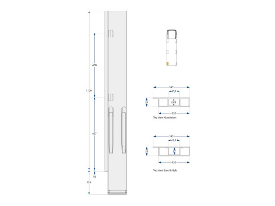 Bagstoplpe K20 1000mm galv. bred enkel venstre - Kinnegrip 210703