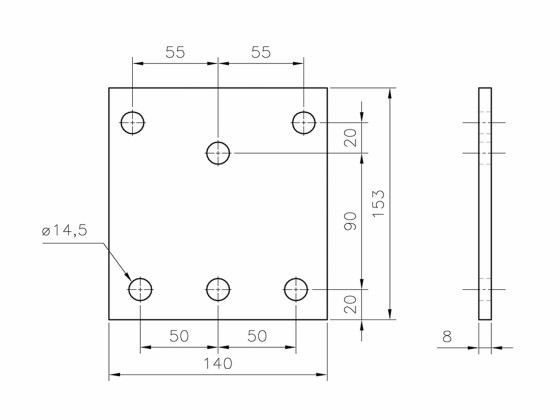 Konsolplade 6 hul, galv.Høj H=153mm - 151700016  3049 - S355