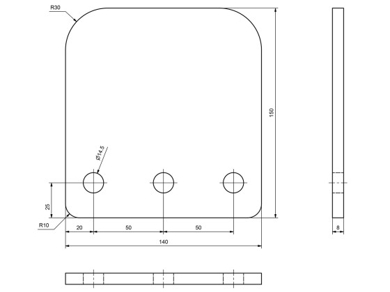 Konsolplade Scania/Volvo 140x150mm - Overflade rå/sandblæst