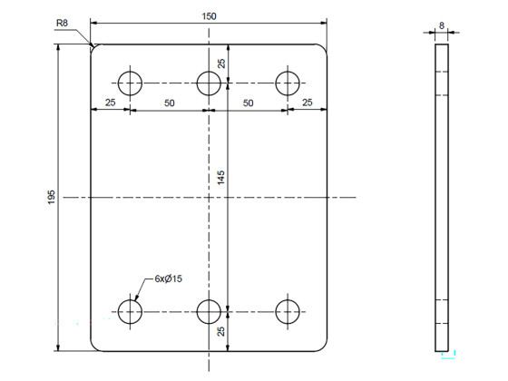 Chassifeste 195x150x8 m/6xØ15 hul - varmgalvaniseret