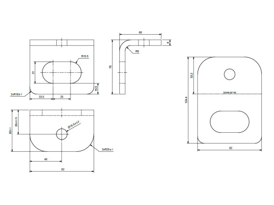 Upper brackets, raw - for welding - 1 hole