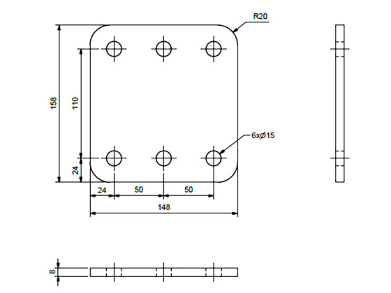 Konsolplade Scania 158x148x8mm - CC:50mm Varmgalvaniseret