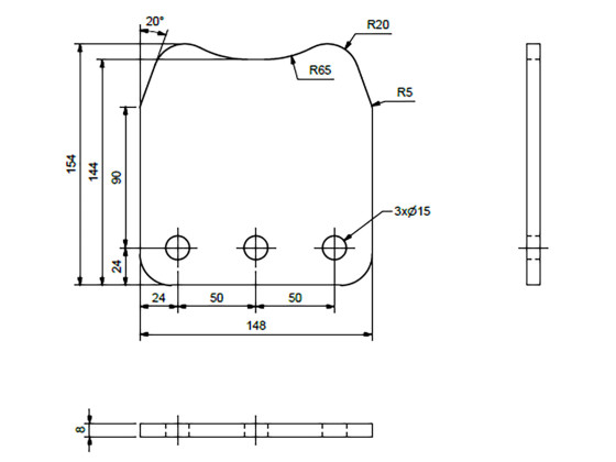 Konsolplade Scania 148x154x8mm - CC:50mm Rå