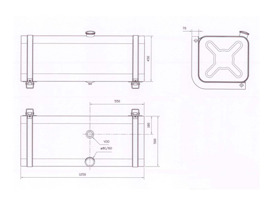 Tank rustfri 250L 1250x450x500