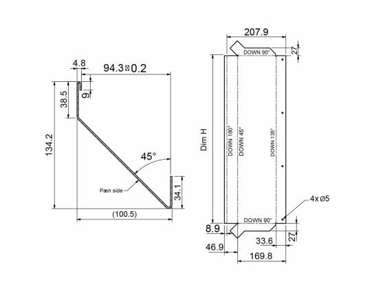 Frontstykke f/sideværninddækning 591030/31/32  - H: 600mm