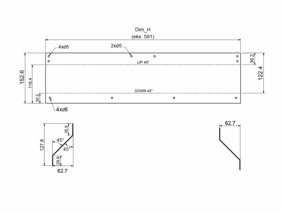 Frontstykke f/sideværninddækning 591034/31/36 - H: 700mm