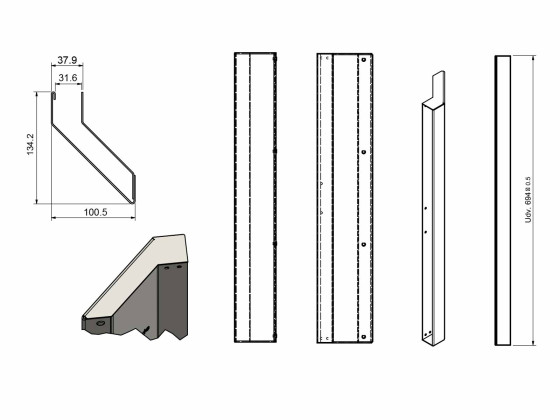 Frontstykke f/sideværninddækning 591034/31/36 - H: 700mm