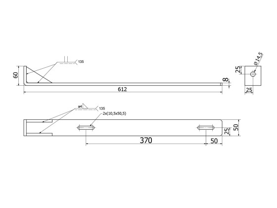 Skjermbrakett flat 612mm varmgalv - For skovbiler