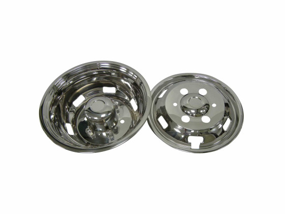 Hjulkapsel set for Iveco Daily 16x6,0" - Heavy, PCD 205mm - 2 x Forkapsel rustfri - 2 x Bagkapsel rustfri - Overtrækmøtrikker - Beslag og værktøj