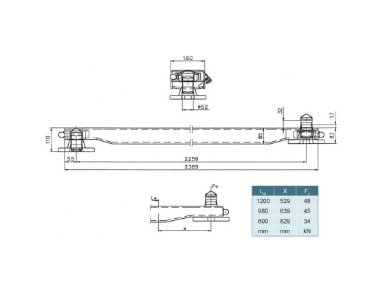 Containerbom RÅ med galv. lås h 85mm - 410075050