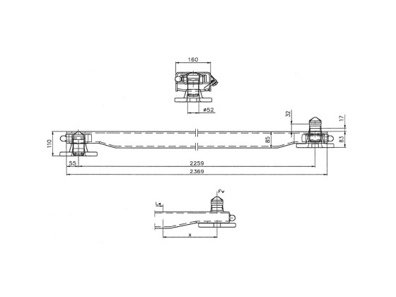 Containerbom RÅ med galv. lås h 85mm - 410075050