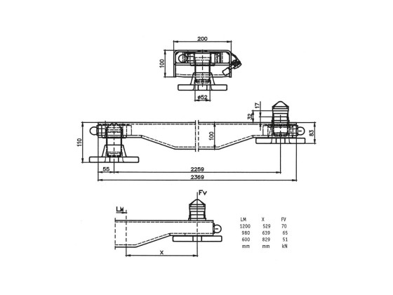 Containerbom med galv. lås  h 100mm - 410.080.100