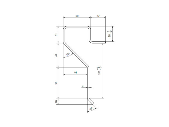 Ladkantprofil 28 mm 7 mtr - 61221 - Rå