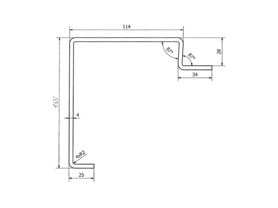 Ladkantprofil 4mm/28mm, 7mtr