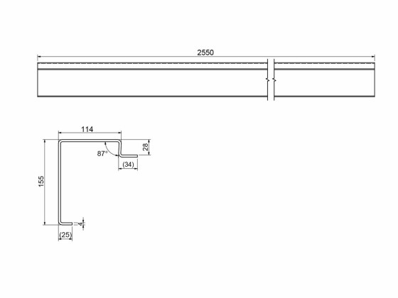 Kantprofil 2,55m 4/28mm H155mm Rå