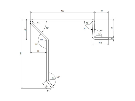 Kantprofil 4mm/40mm H150 7m rå