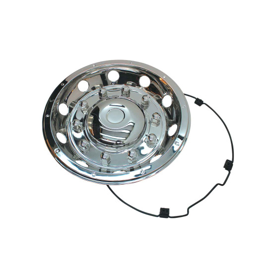 Bagkapsel 22,5" Deluxe rustfri 93mm dyb - 10 stk integrerede møtrikker - Centerdække Ø250mm - Incl. låsering