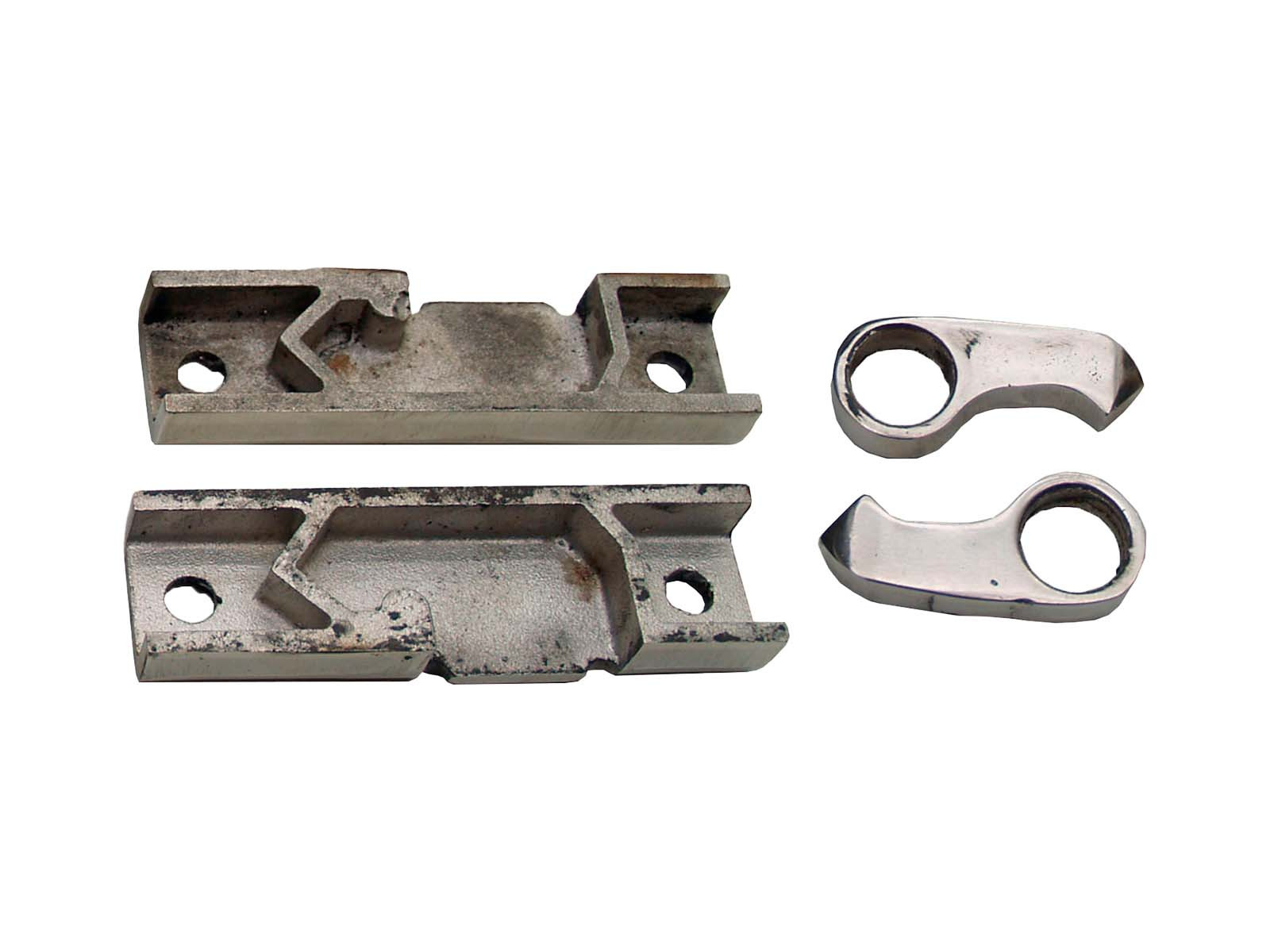 Gaffel og fodstykke for Ø15mm rør rustfri - Sættet består af  - 2 stk gafler med Ø16mm hul - 1 stk fodstykke højre - 1 stk fodstykke venstre