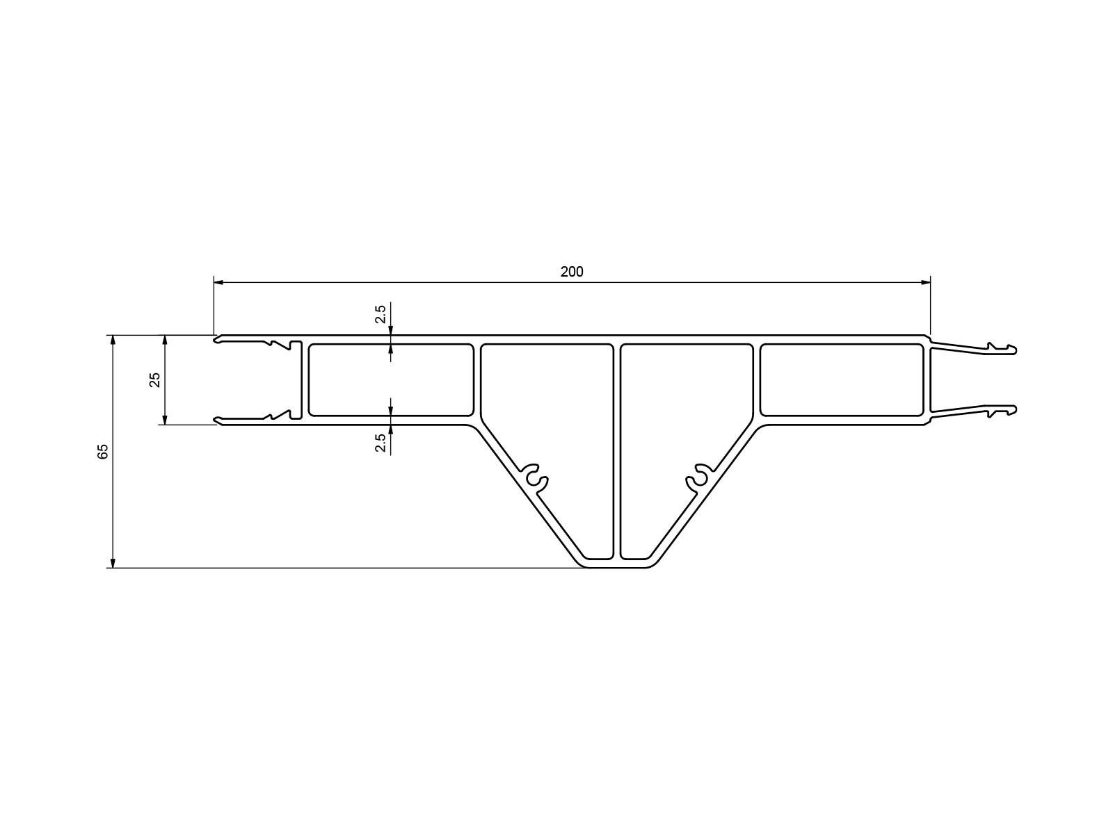 Mellemprofil 5000x200x25mm forstærket