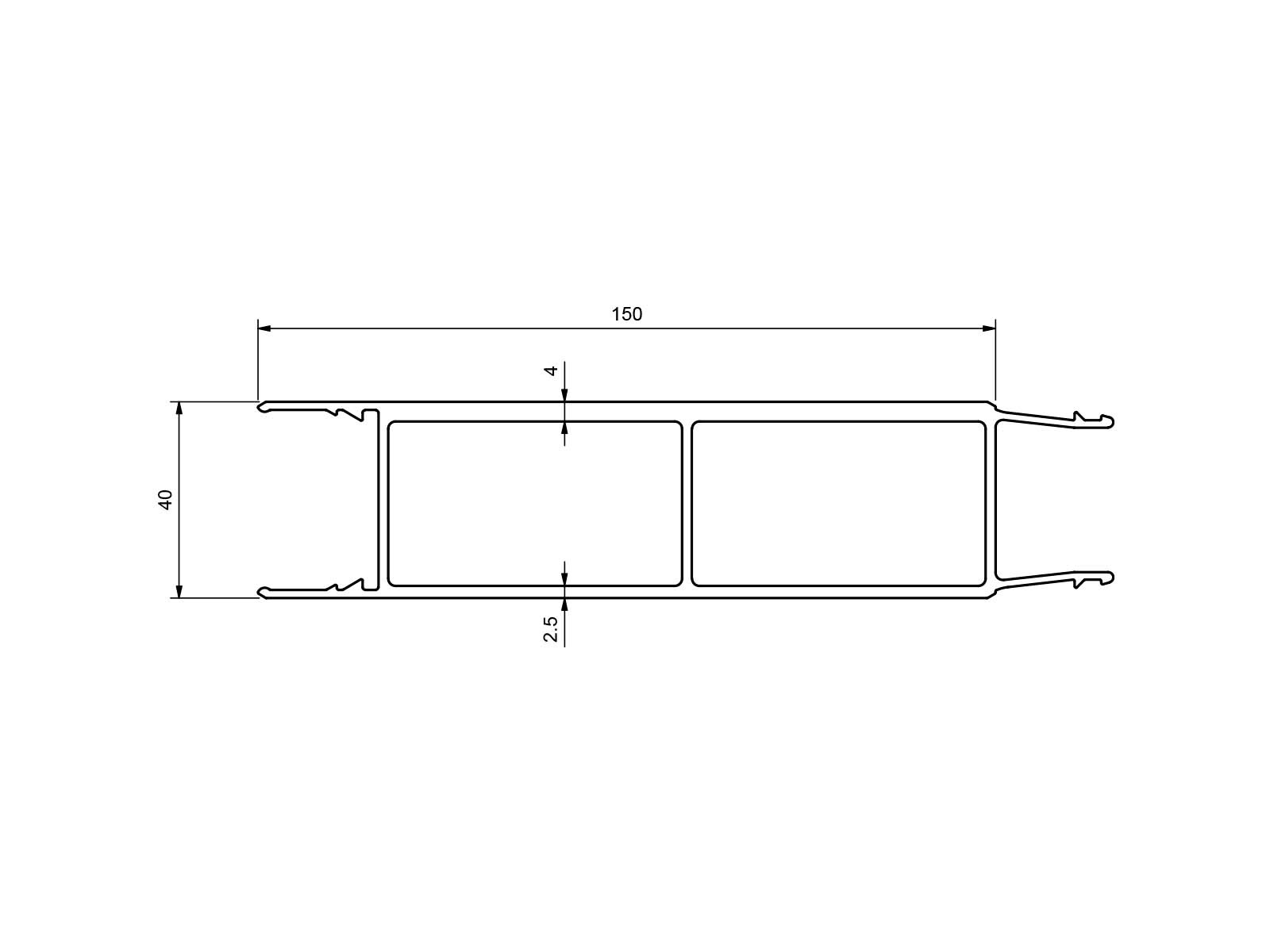 Mellemprofil 6500x150x40mm forstærket