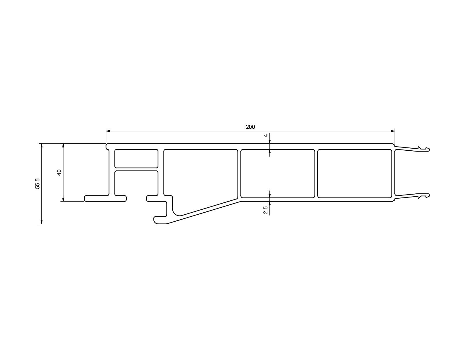 Bundprofil 6500x200x40mm forstærket