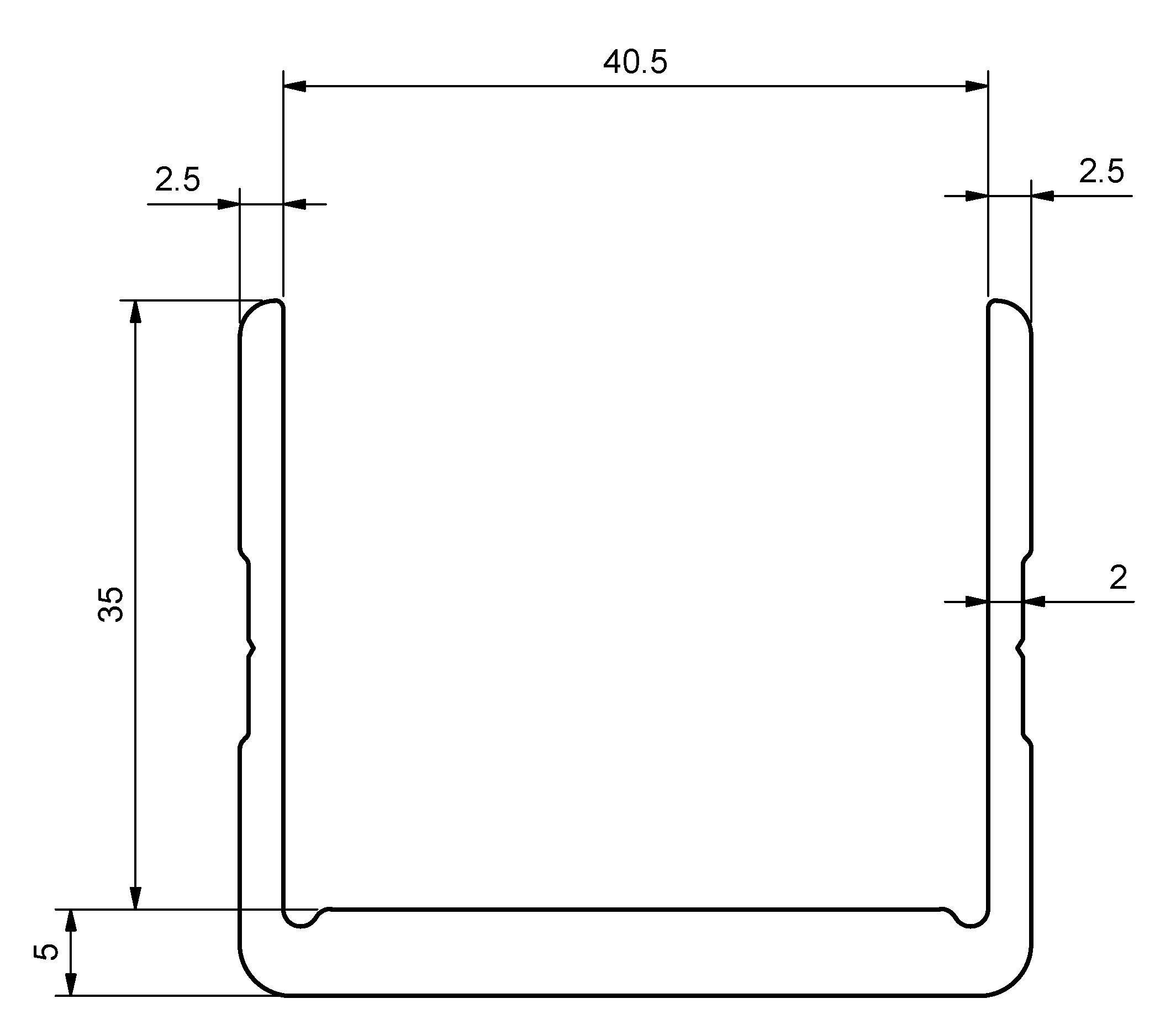 U profil 40 x 6000mm anod - 6000mm - EN AW 6060-T66 - Elox. natur 20my