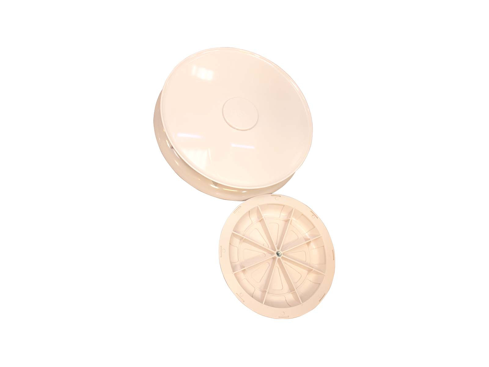 Ventilator manuel indb. hul Ø128mm. total diameter Ø319mm højde 68+26mm. Hvid. Incl. rist