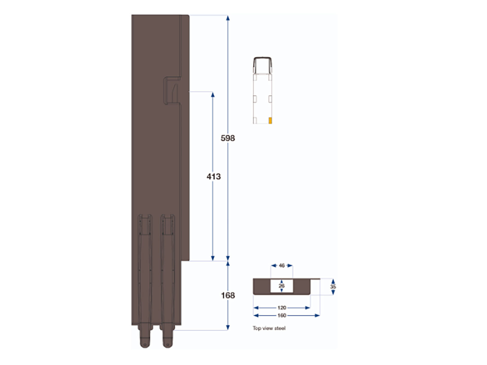 Bagstolpe, b.e., højre K5 600 mm. Grundet
