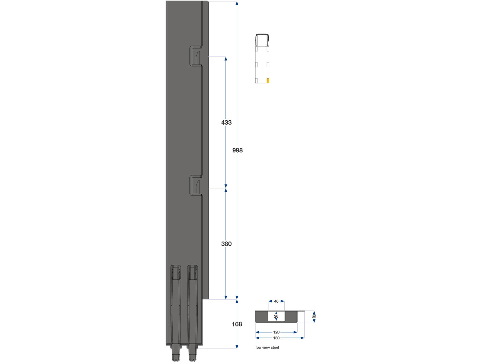 Bagstolpe, b.e., højre K5 1000 mm. Grundet