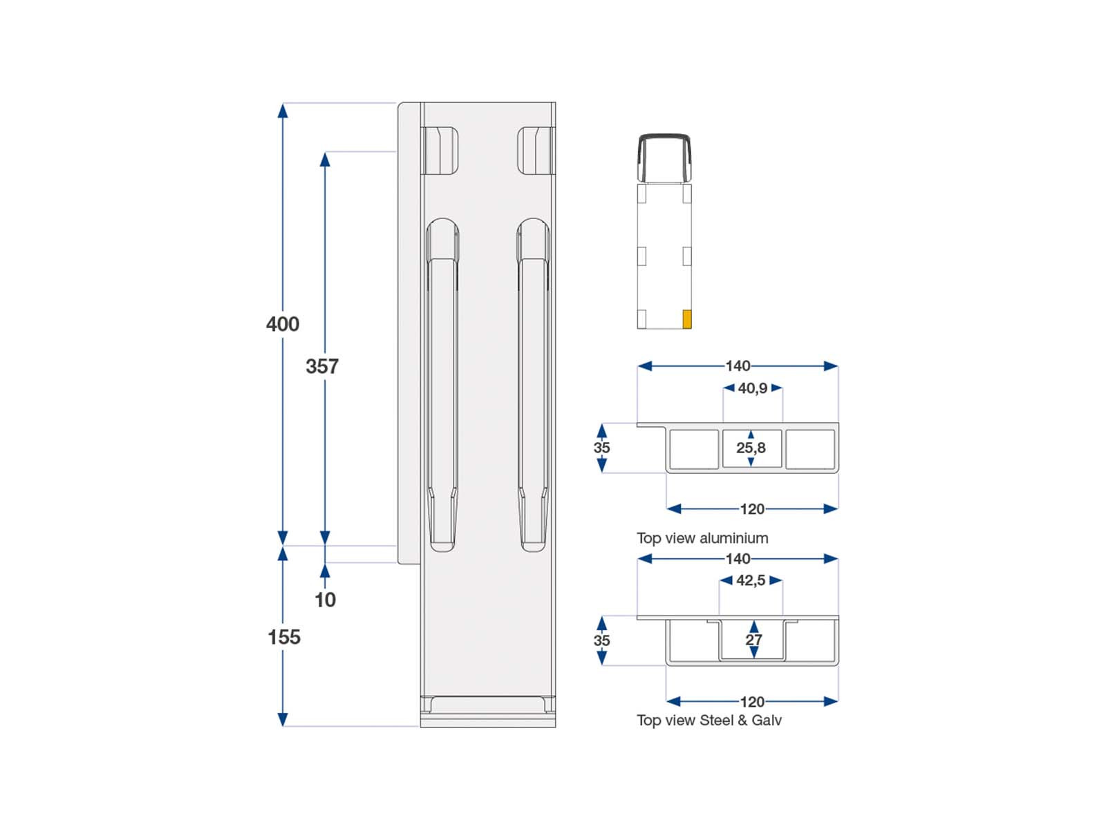 Bagstolpe K20 400mm microgalv BD venstre