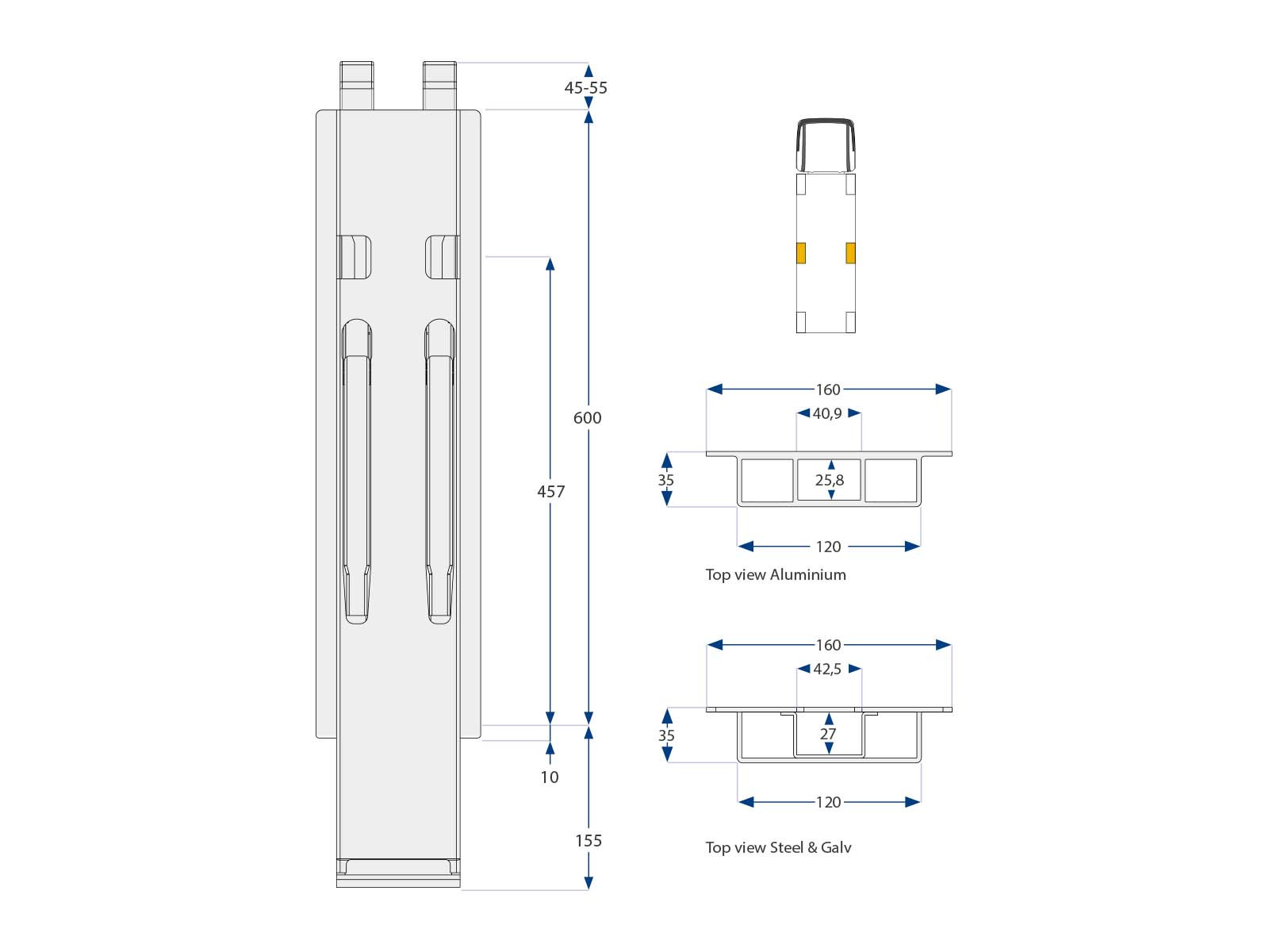 Sidestolpe K20 600mm microgalv Kinnetop