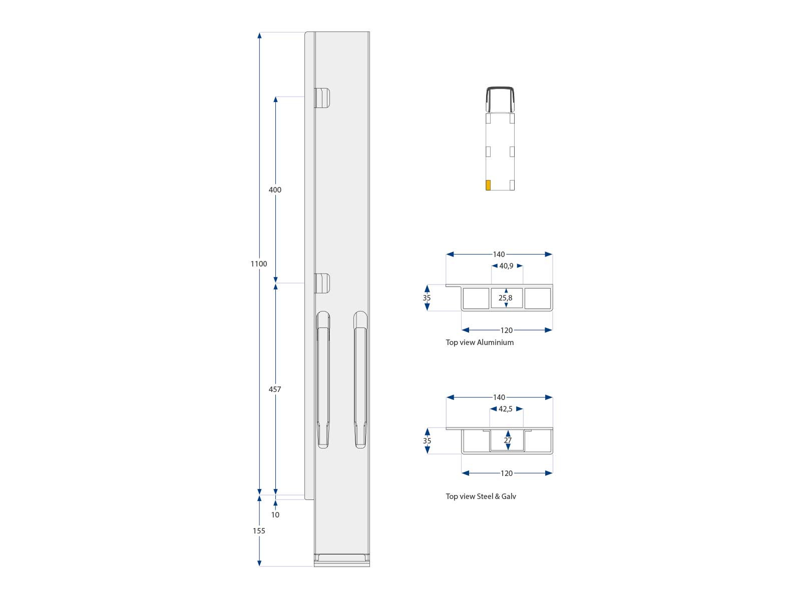 bagstolpe K20 1000mm microgalv BE højre