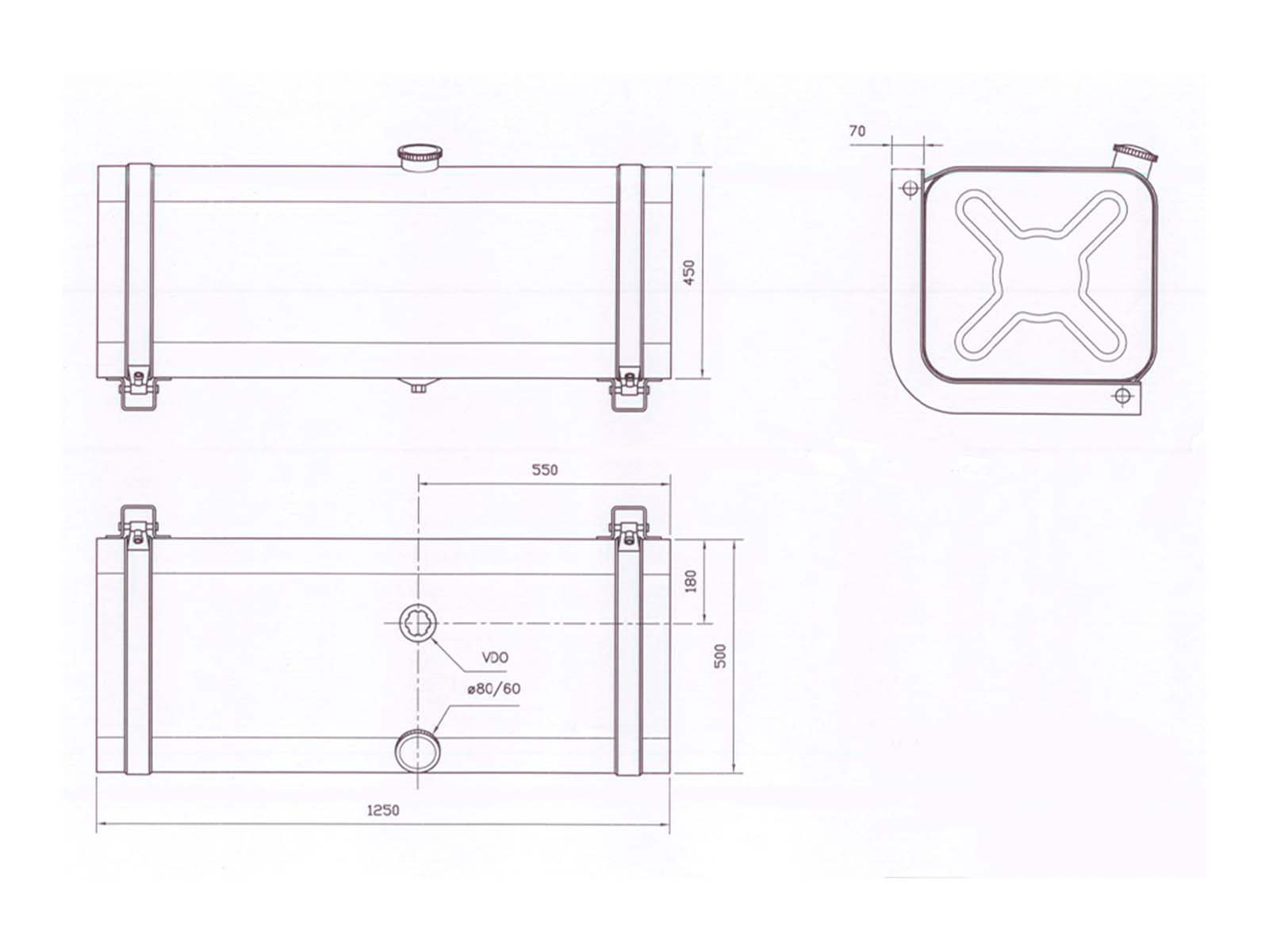 Tank rustfri 250L 1250x450x500