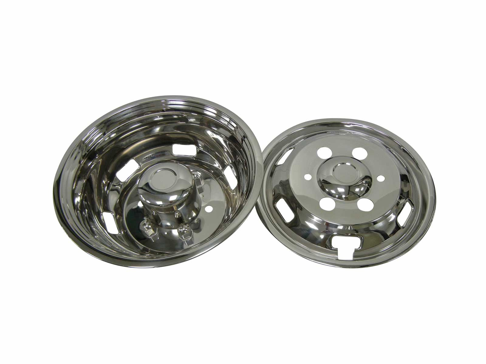 Hjulkapsel set for Iveco Daily 16x5,5" - Standard, PCD 170mm - 2 x Forkapsel rustfri - 2 x Bagkapsel rustfri - Overtrækmøtrikker - Beslag og værktøj