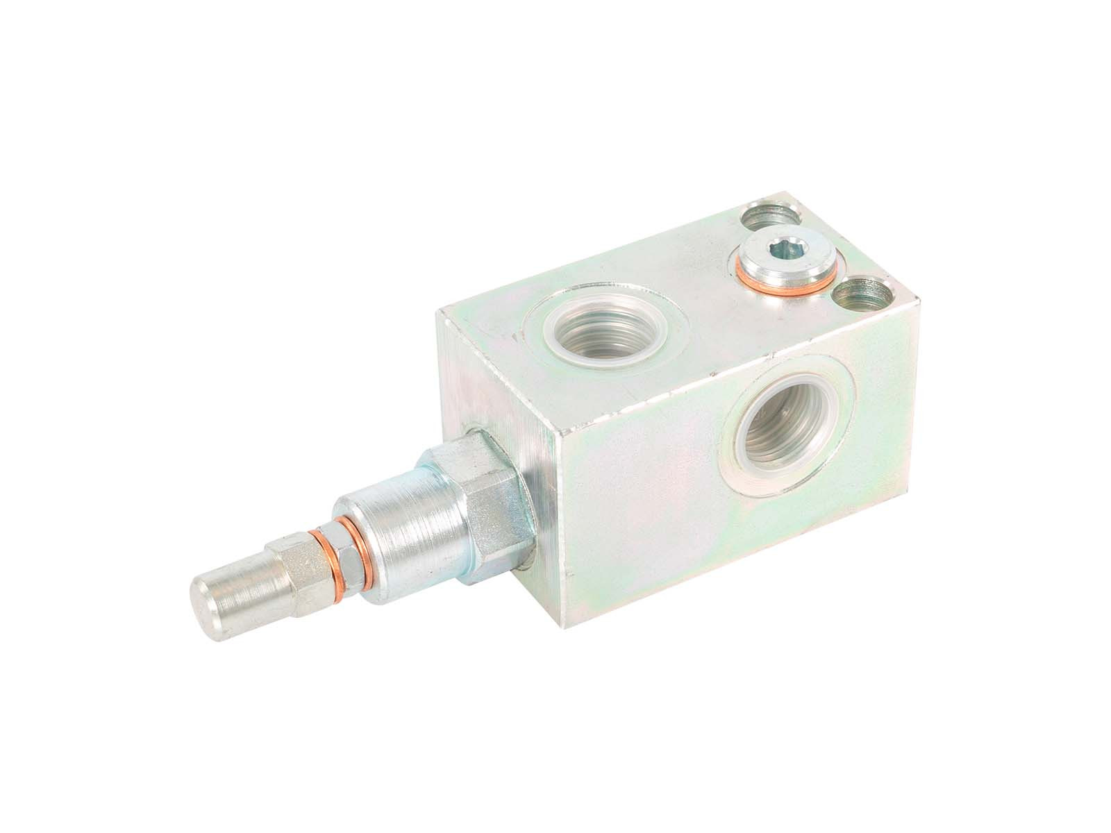 Overtryksventil i blok, pilotstyret, 1/2", 70 l/min, 300 bar