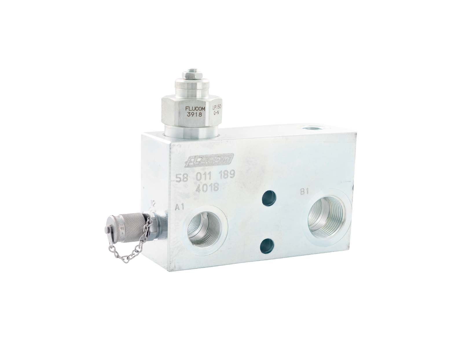 Sikkerhedsventil i blok m/retur Port P=3/4" T=1"  350 Bar