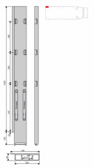 Bagstolpe, venstre, b.d.K20 1200 mm - Alustolpe anod.