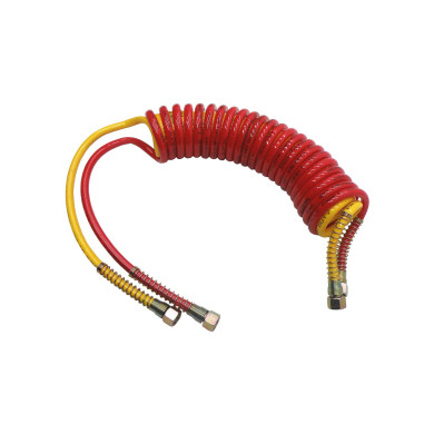 Brinkoflex spiralslange gul/rød  dobbel  - Stræk l/ 5,5 m. arbejds L/4,5  m.   - 24 viklinger lang ende