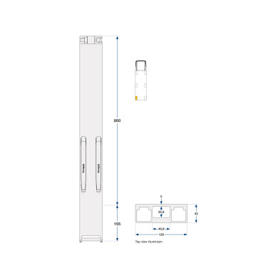 Bakstolpe alu 800mm K30 venstre 2-port