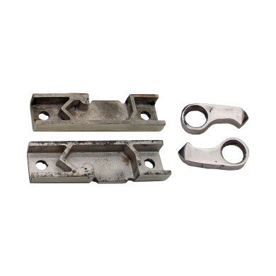 Gaffel og fodstykke for Ø15mm rør rustfri - Sættet består af  - 2 stk gafler med Ø16mm hul - 1 stk fodstykke højre - 1 stk fodstykke venstre