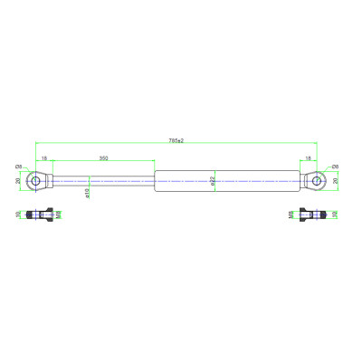 Gassdemper 500N 585mm m/M8 kule - 1001081