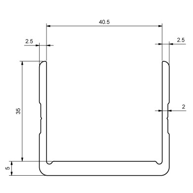 U profil 40 x 6000mm anod - 6000mm - EN AW 6060-T66 - Elox. natur 20my