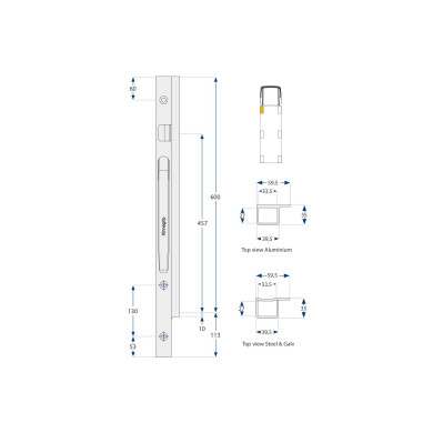 Forstolpe K20 600mm alu venstre boltmonteret - Kinnegrip 206302-B