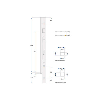 Forstolpe K20 600mm alu højre boltmonteret - Kinnegrip 206402-B