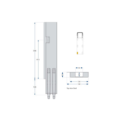 Bagstolpe, b.e., venstre K5 600 mm. Grundet