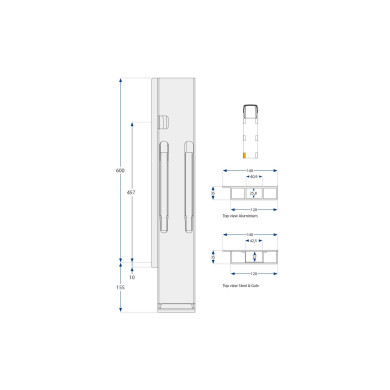 Bagstolpe, venstre, b.e. K20 600 mm - Alustolpe. Anod.