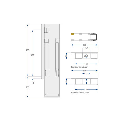 Bagstolpe K20 400mm microgalv BE venstre
